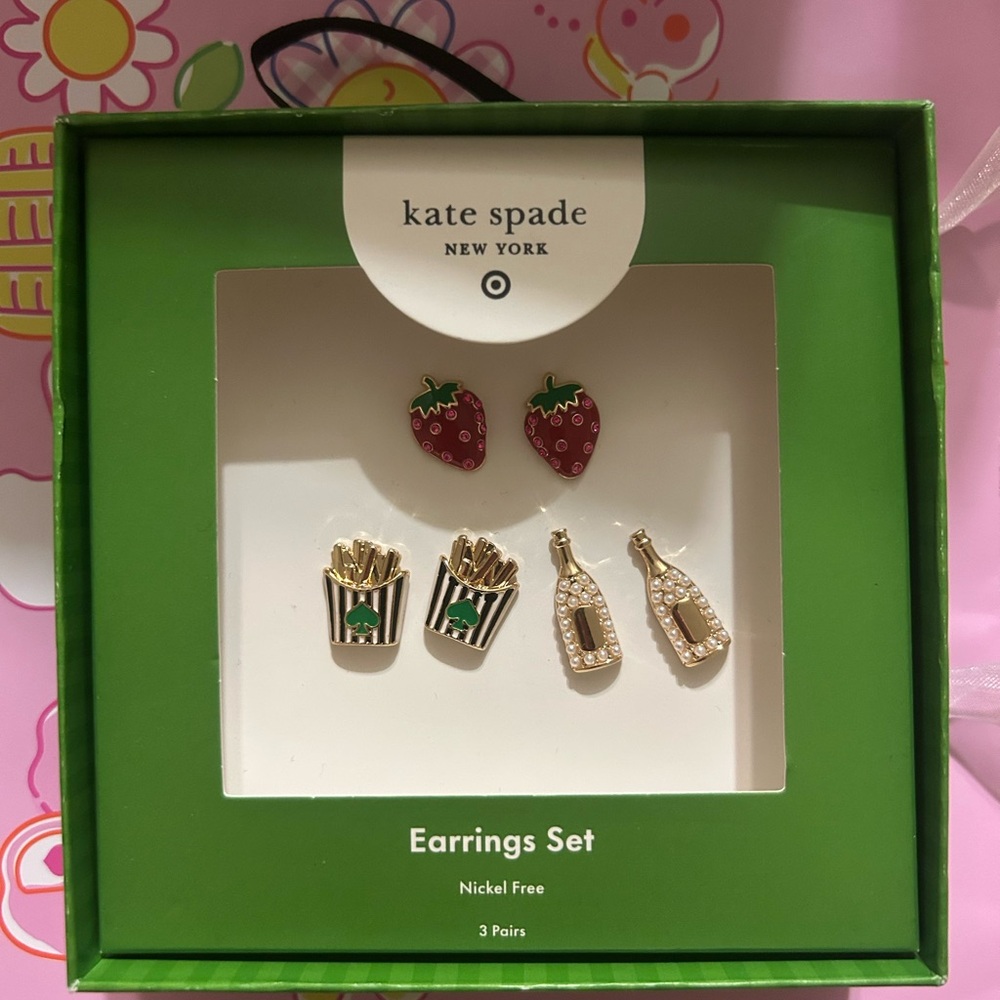 Kate Spade Target Strawberry, Fries, and Champagne Earrings Set